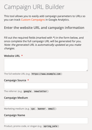 Configuração do criador de URL da campanha do Google