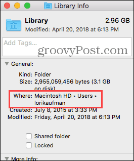Localização da pasta da biblioteca no Mac