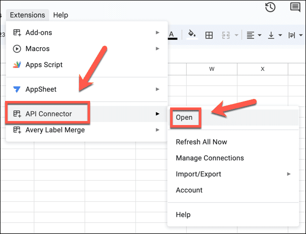 Conector API aberto do Google Sheets