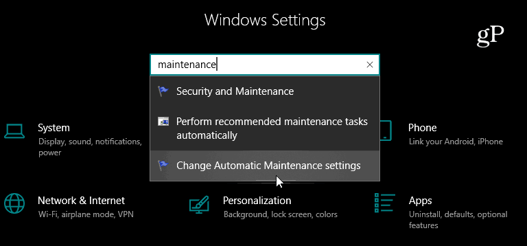 Aplicativo de configurações de pesquisa Windows 10