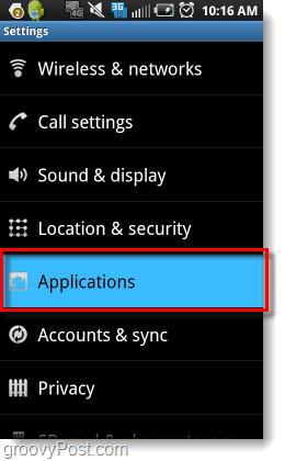 Configurações> Aplicativos no Android