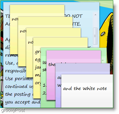 Notas adesivas do Windows 7: captura de tela