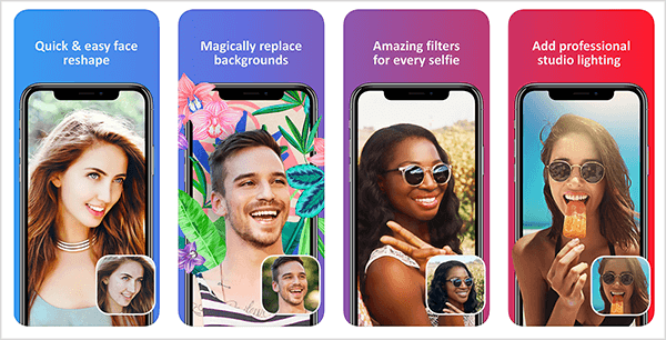O Facetune 2 é uma maneira fácil de retocar seus selfies. A visualização da iTunes App Store mostra como o aplicativo ajusta um rosto, substitui um plano de fundo, filtra a cor e corrige problemas de iluminação.