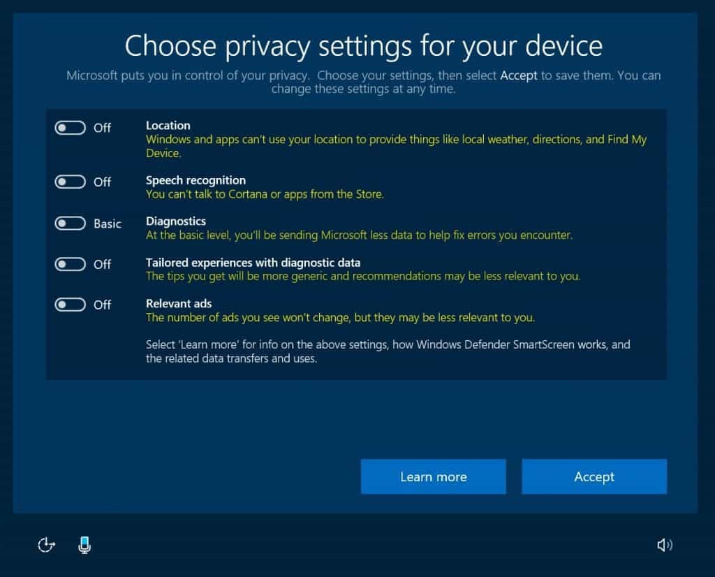 Windows 10, Privacidade, Atualização de Criadores, OOBE