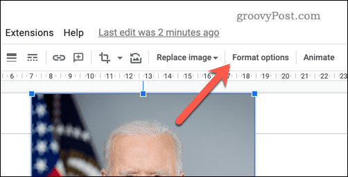 Botão de opções de formato de imagem do Apresentações Google