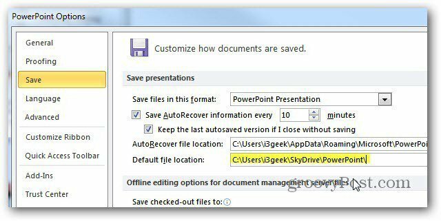 Salvar documentos do Microsoft Office no SkyDrive por padrão