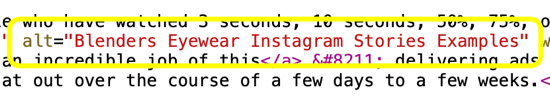 Como adicionar texto alternativo a postagens do Instagram, exemplo de texto alternativo dentro do código html