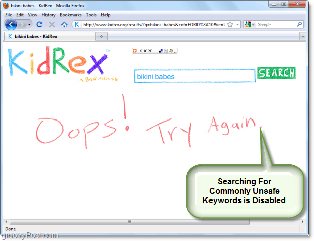 impedir que palavrões sejam pesquisados ​​com kidrex