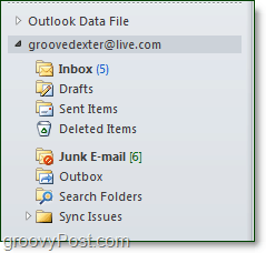 sua conta ao vivo ou hotmail adicionada ao Outlook via conector