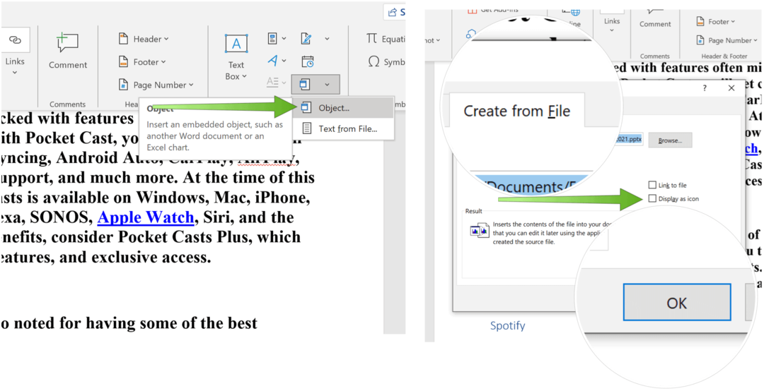 Incorporar um PowerPoint Slide PowerPoint criado a partir de um arquivo