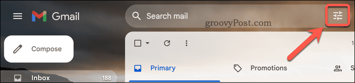 Botão de pesquisa avançada do Gmail