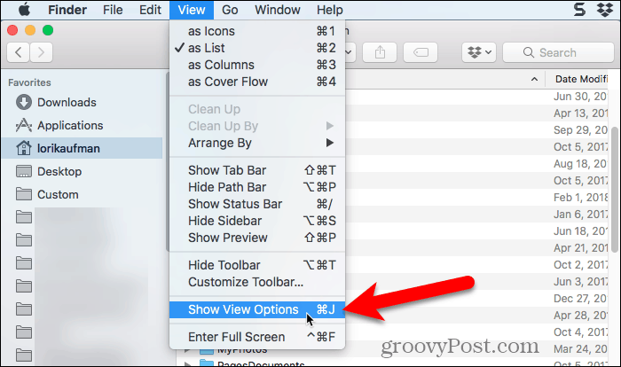 Selecione Mostrar opções de exibição no Finder no Mac