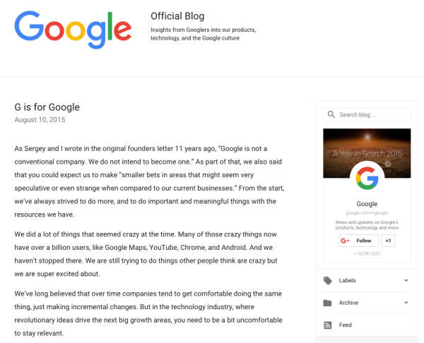 carta de anúncio de rebranding do google