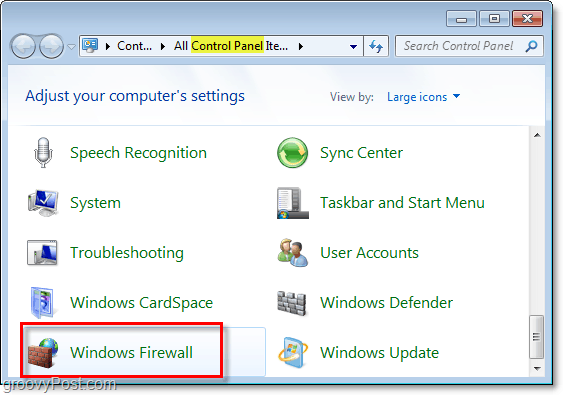 abra o firewall do Windows no Windows 7 no painel de controle