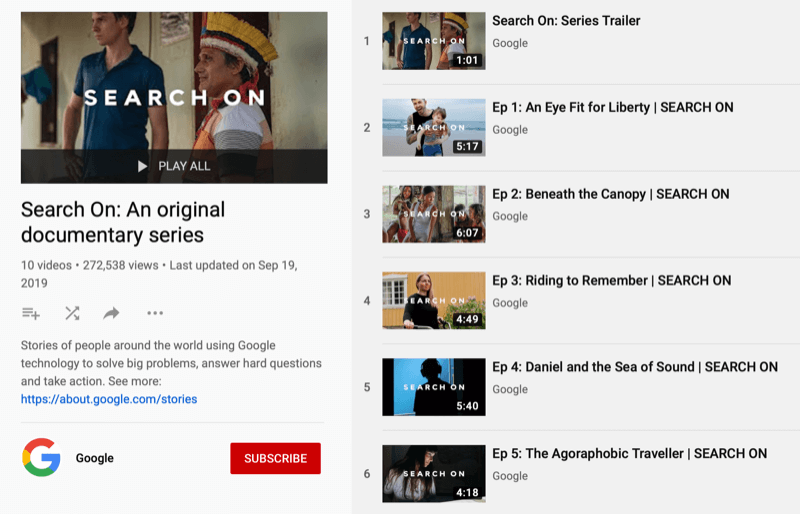 Lista de reprodução do YouTube para Google Docuseries Search On