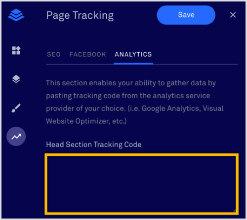 Código de rastreamento da seção principal da LeadPages