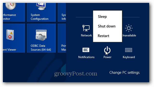 Botão liga / desliga do Windows 8
