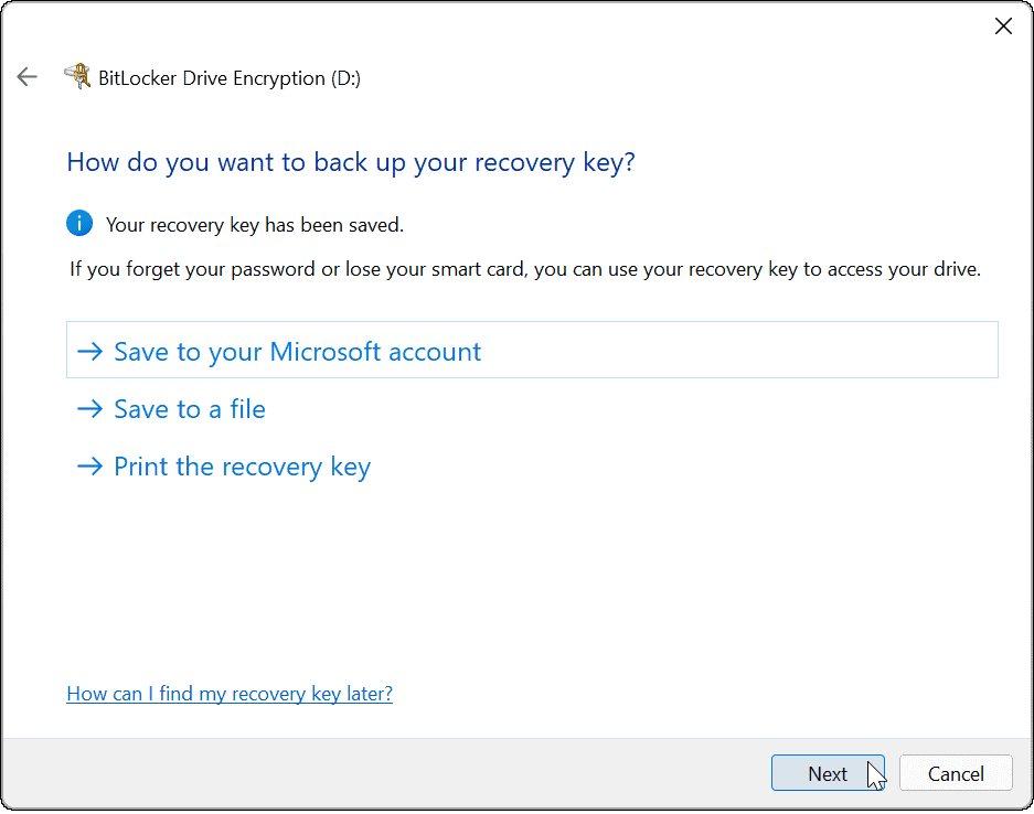 use o bitlocker para acessar a chave de recuperação do Windows 11