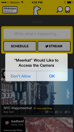 autorizações de app meerkat