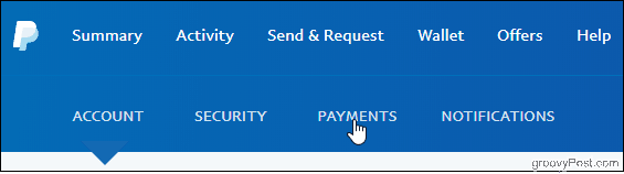 Guia PayPal Clique em pagamentos