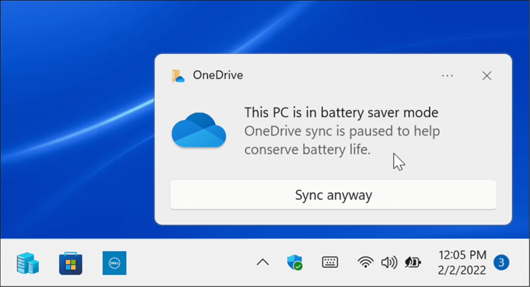 Modo de economia de bateria Sincronização do OneDrive pausada