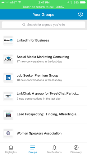 grupos do LinkedIn no aplicativo