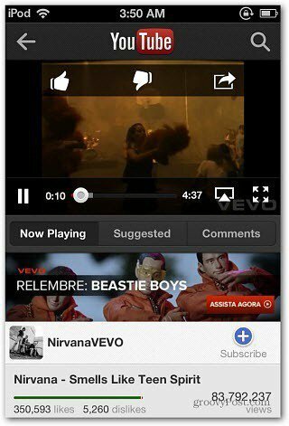Novo aplicativo do Nirvana para o YouTube