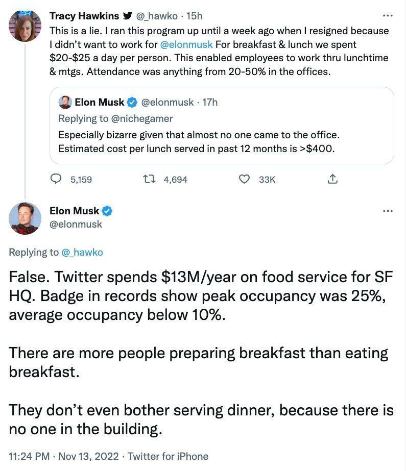 Elon Musk e Tracy Hawkins brigaram no Twitter