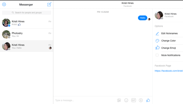 tela do Facebook Messenger no navegador de desktop