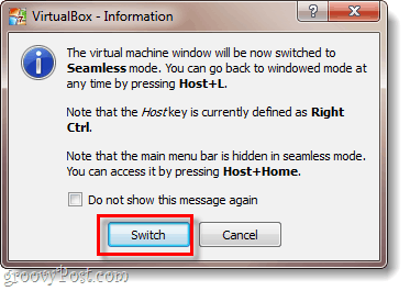 janela de informações do virtualbox
