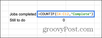 fórmula countif do Google Sheets com valores personalizados
