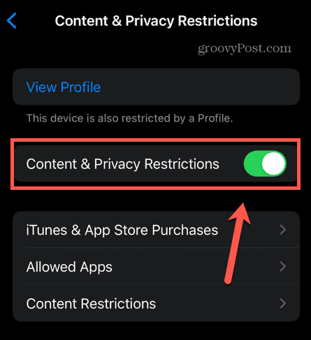 conteúdo do iphone e restrições de privacidade em