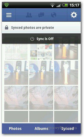 A sincronização de fotos do Facebook está desativada