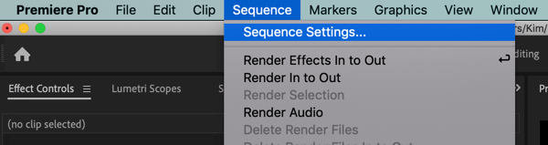 Use um fluxo de trabalho de seis etapas para criar vídeo para várias plataformas, etapa 1, criar configurações separadas de sequência de projeto do Premiere Pro 16: 9 e 1: 1