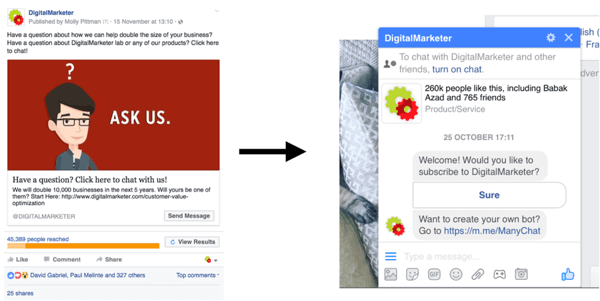 Esta campanha publicitária do Facebook Messenger resultou em mais de 300 conversas de vendas por apenas $ 800.