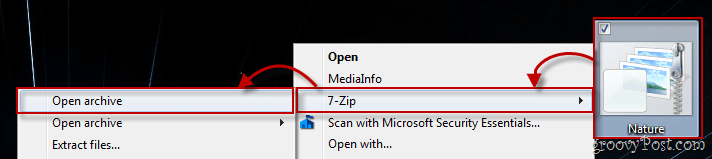Menu de contexto do Windows 7 usando 7-zip