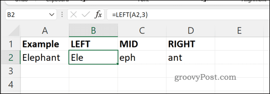 Exemplo de fórmulas MID RIGHT e LEFT no Excel