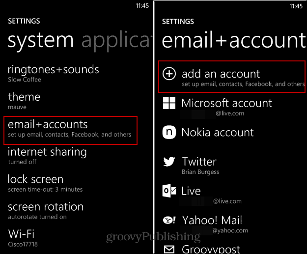Como configurar contas de email e sociais no Windows Phone
