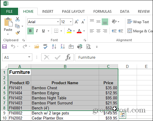 Selecionar documento do Excel da área