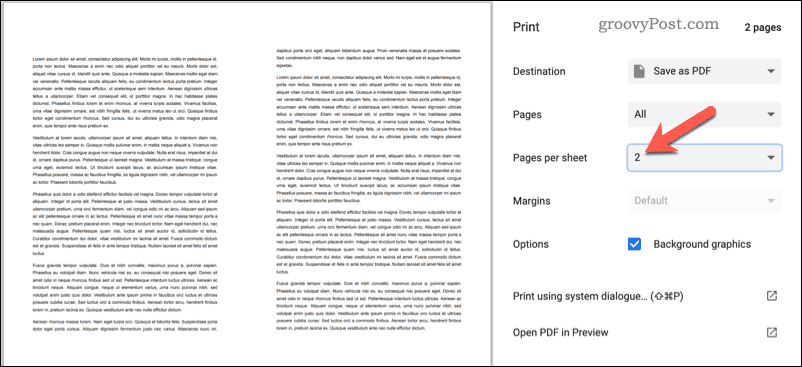 Imprimindo duas páginas por folha no Google Docs