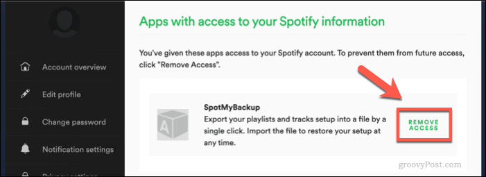Revogando o acesso do SpotMyBackup ao Spotify
