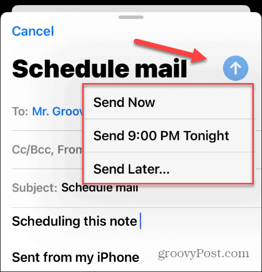 Agendar e-mails no iPhone