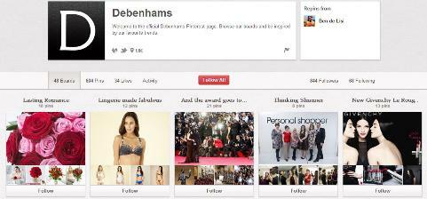 Página da marca Debenhams no Pinterest