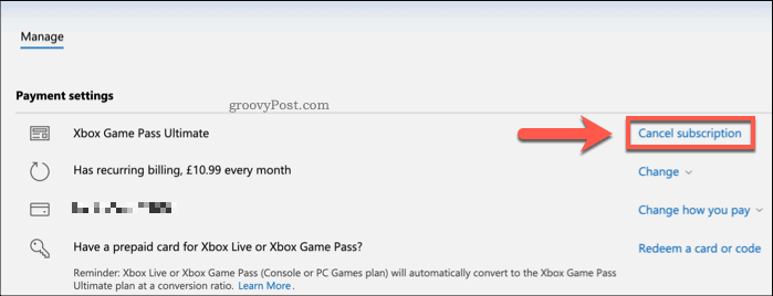 Cancelar uma assinatura do Xbox