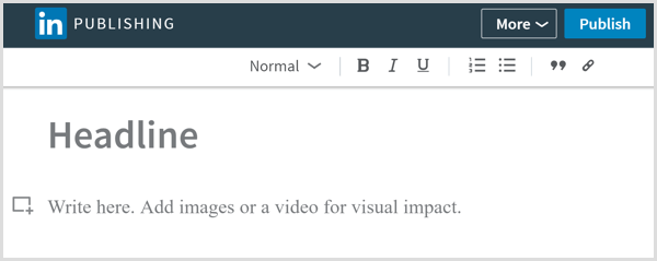 Ferramenta de publicação do LinkedIn para escrever artigos longos