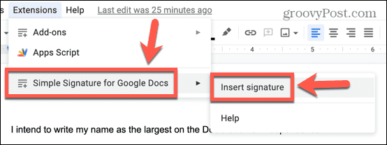 google docs inserir assinatura do add-on