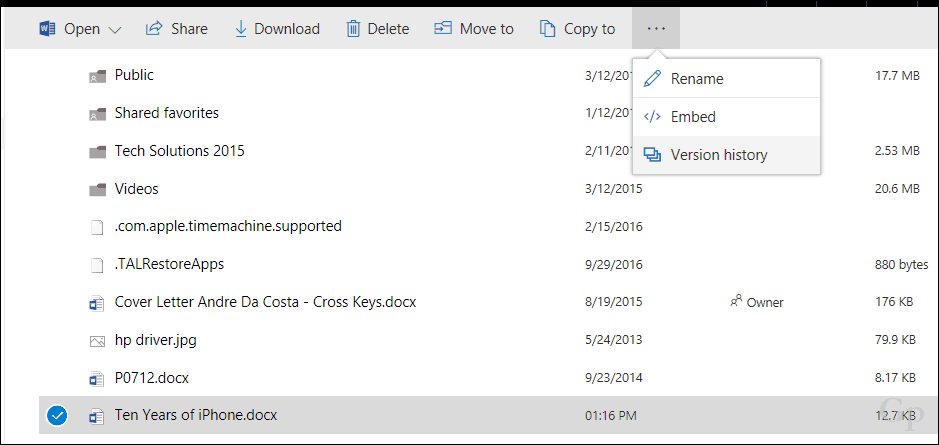 Restaurar versões anteriores de arquivos no OneDrive