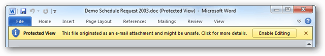 Desativar o Protected View for Outlook Attachments