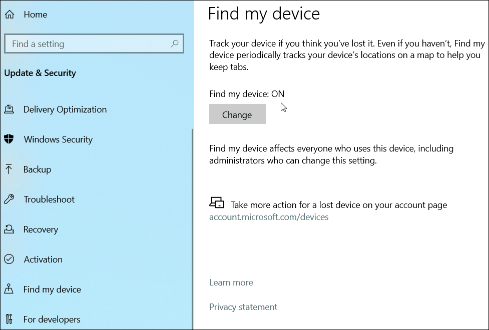 Encontre o meu dispositivo Windows 10