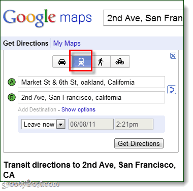 direções de transporte público no Google Maps